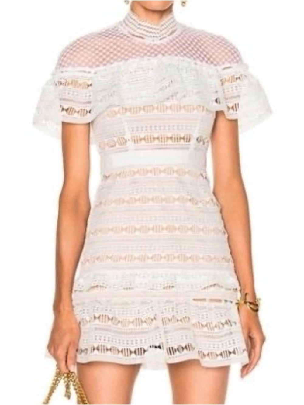 Self-Portrait Ivory Crochet Ruffle Mini Dress
